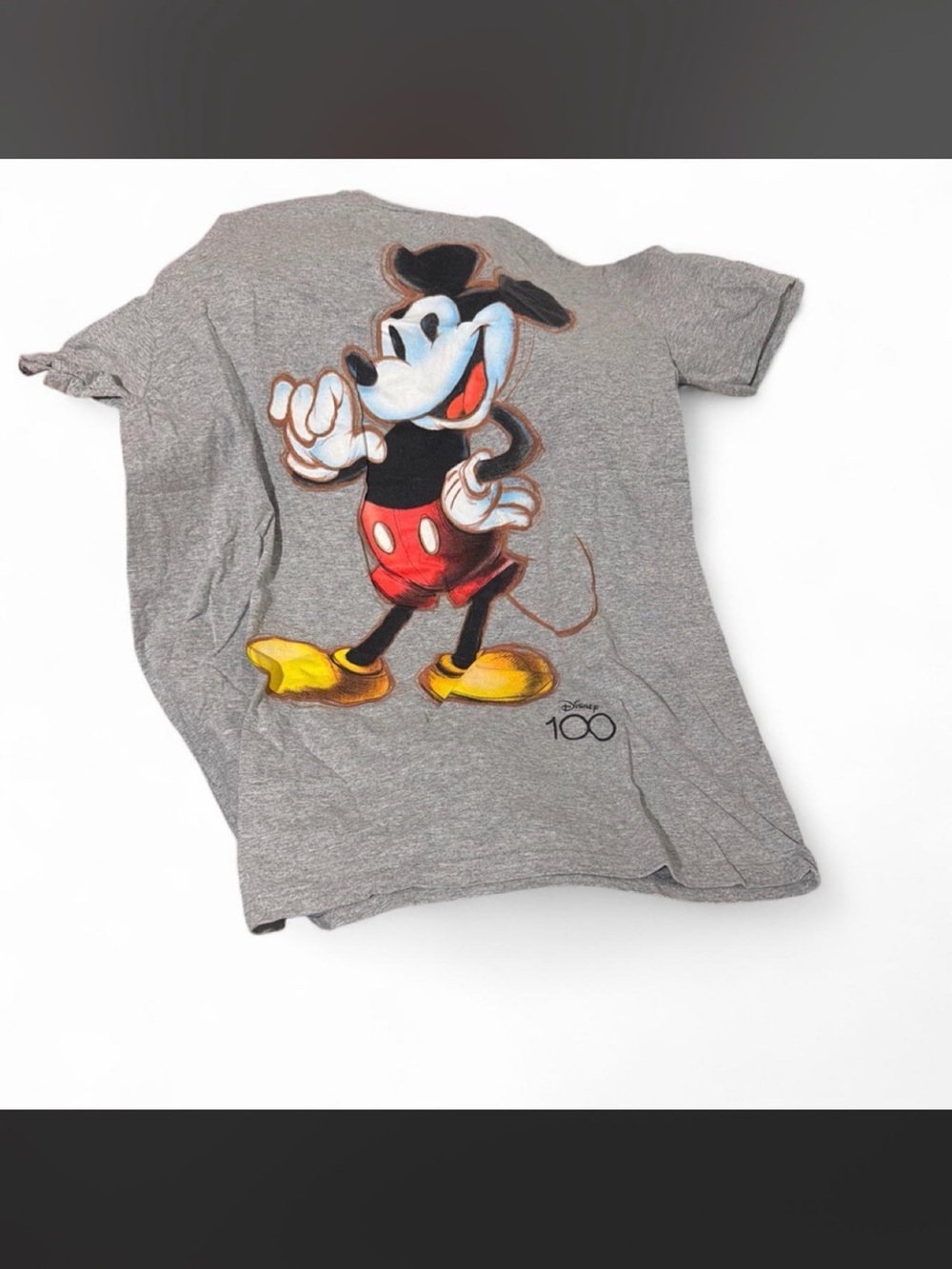 Disney Gray Mickey Mouse Graphic Tee with Red and Yellow Accents
